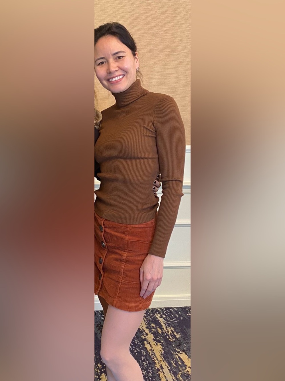 Chloe & Katie Rust Brown Corduroy Button-Front Mini Skirt